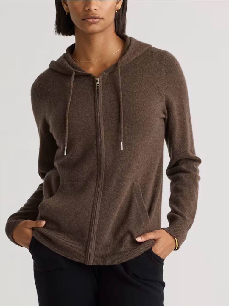 Quince Mongolian Cashmere Full Zip Hoodie Brown